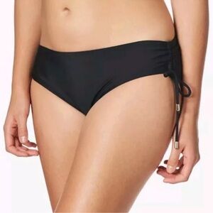 Calvin Klein Elegant Black Ruched Sides Swim Bottom w/Gold Hardware Size: XS